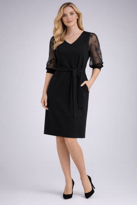 Juoda elegantiška ir puošni suknelė moterims