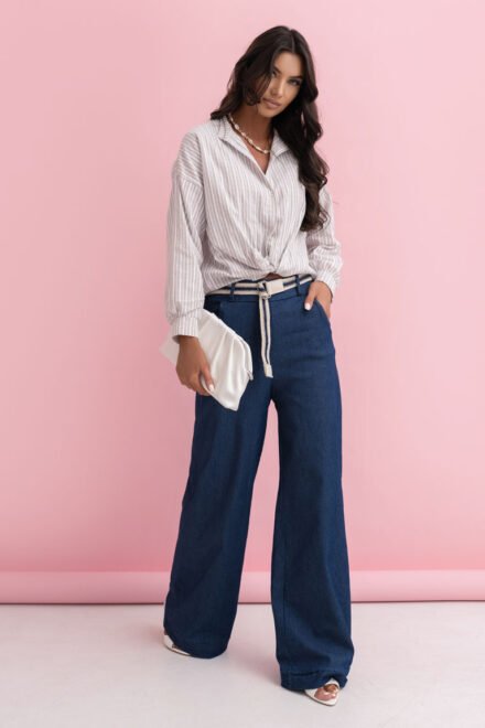 Laisvalaikio plačios kelnės moterims džinso. Šonu