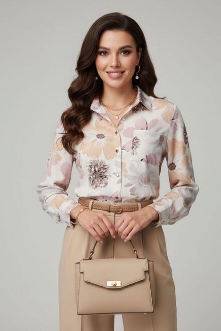 Klasikiniai marškiniai moterims Domilė kreminiai