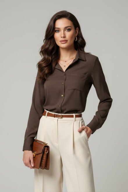 Klasikiniai marškiniai moterims Domilė šokoladiniai.