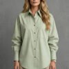 Klasikiniai marškiniai moterims Olivija pistacijų. laisvi