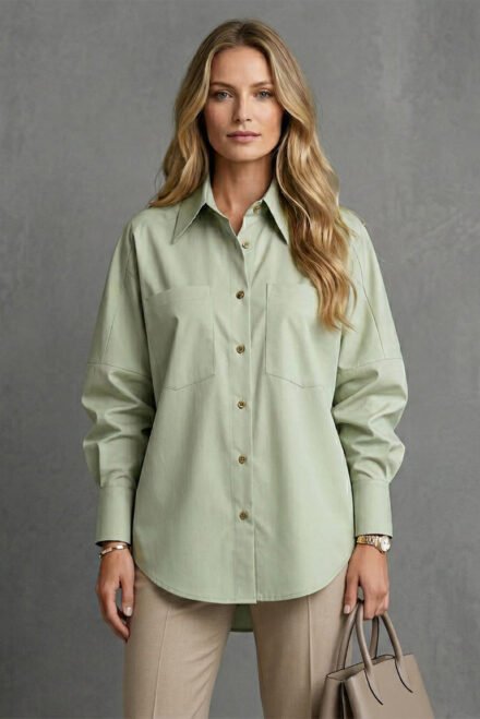 Klasikiniai marškiniai moterims Olivija pistacijų. laisvi