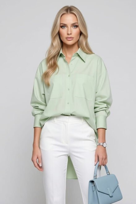 Klasikiniai marškiniai moterims Olivija pistacijų