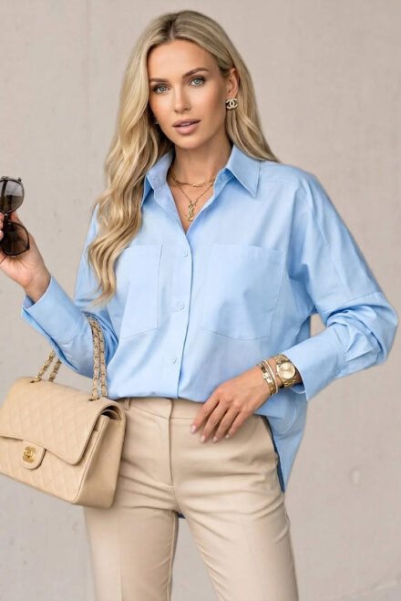 Klasikiniai marškiniai moterims Olivija žydri