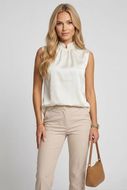 Elegantiška satininė palaidinė moterims Glorija kreminė. Visu ūgiu