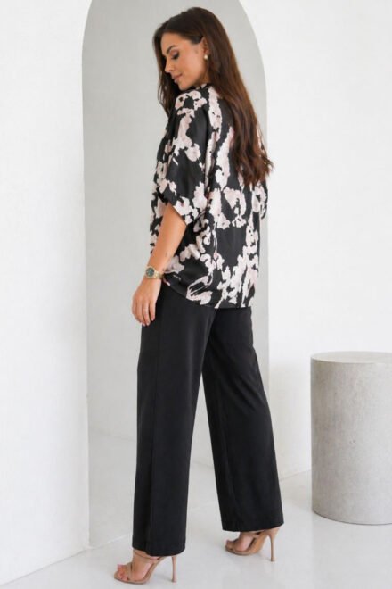 Kimono palaidinė moterims Izabelė juoda. Šonu