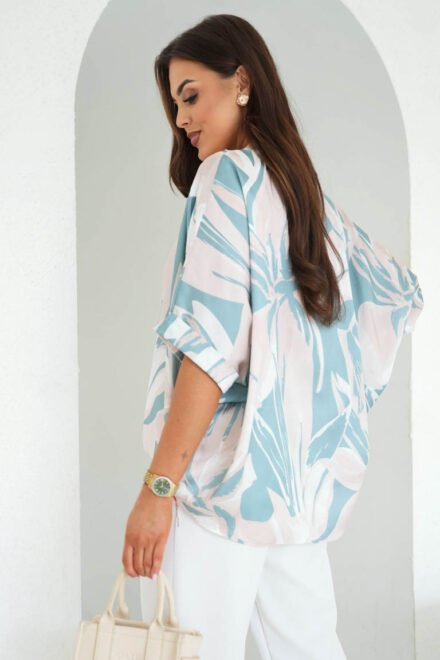 Kimono palaidinė moterims Izabelė žydra šonu