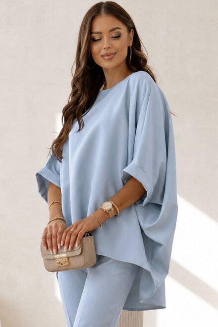 Kimono palaidinė moterims Medėja žydra šonu