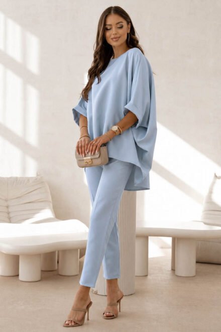 Kimono palaidinė moterims Medėja žydra šonu