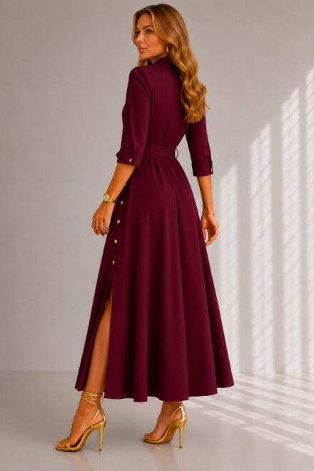 Elegantiška suknelė Leona bordo. Šonu
