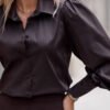 Puošnūs marškiniai moterims Gabrielė juodi. Detalė