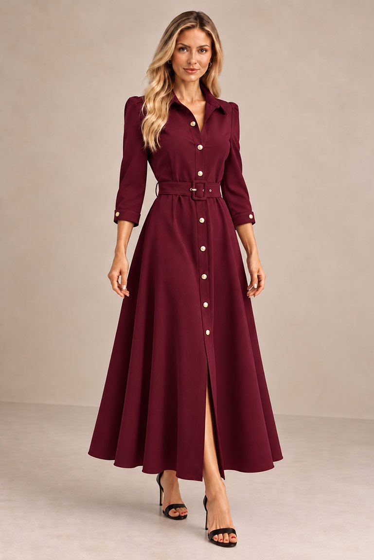 Elegantiška suknelė Abigalė Bordo. Judesiu