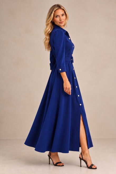 Elegantiška suknelė Abigalė mėlyna. Šonu